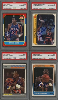 1986/87-1988/89 Fleer Patrick Ewing Signed Cards Collection (4 Different) – All PSA/DNA Authentic